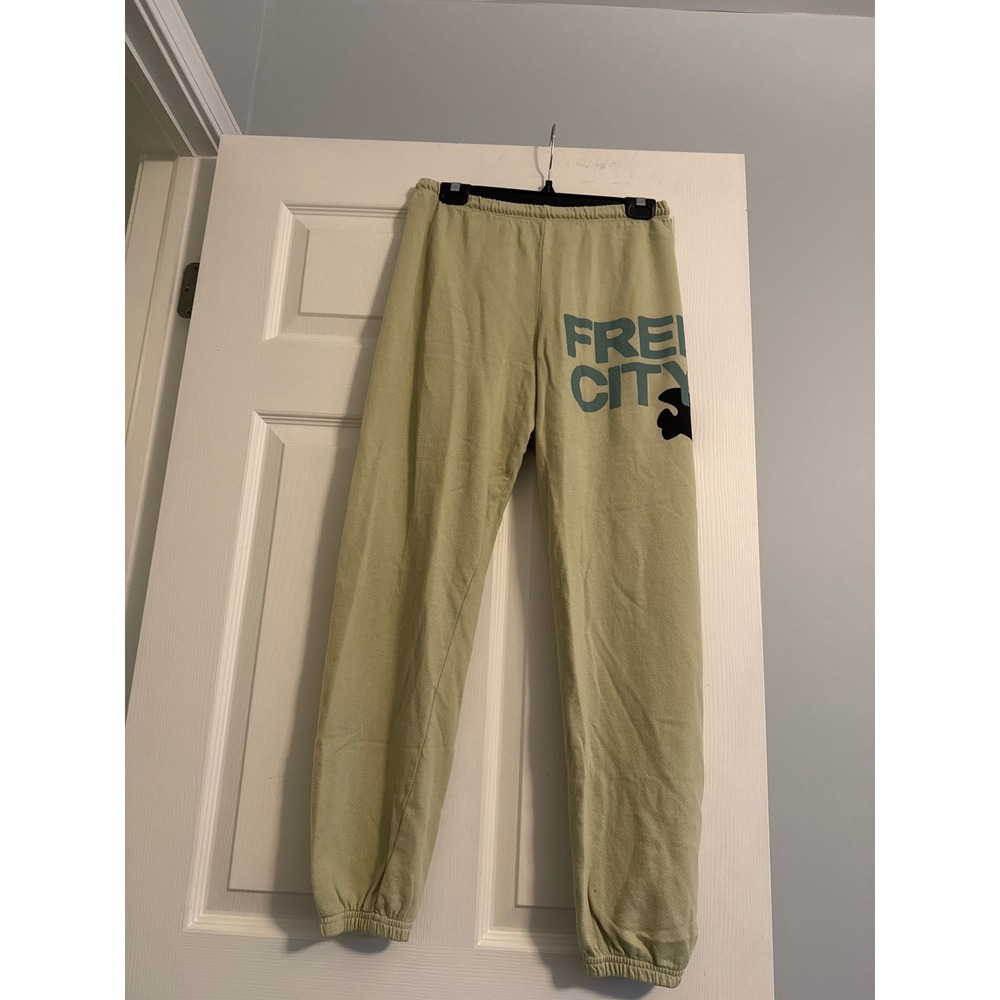 FREE CITY Sweatpants Women's Light Green Ivory Joggers Casual Lounge Size SMALL